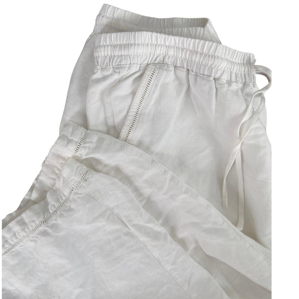 Lane Bryant White Linen Blend Cropped Wide Leg Pants Plus Size 18/20 Drawstring